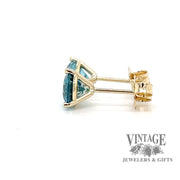 2.35 CTW 6 mm round natural blue zircon 14ky gold martini stud earrings side