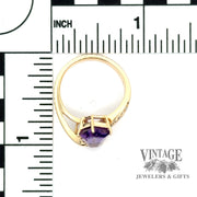 18 karat yellow gold coffin cut amethyst and diamond ring with scale