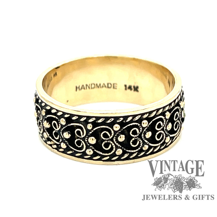 14K Gold Ornate Vintage Lace Band 7.5 / Yellow Gold