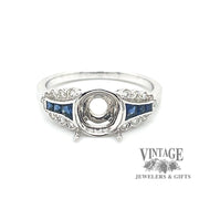 Scalloped lace diamond and sapphire 14kw gold ring