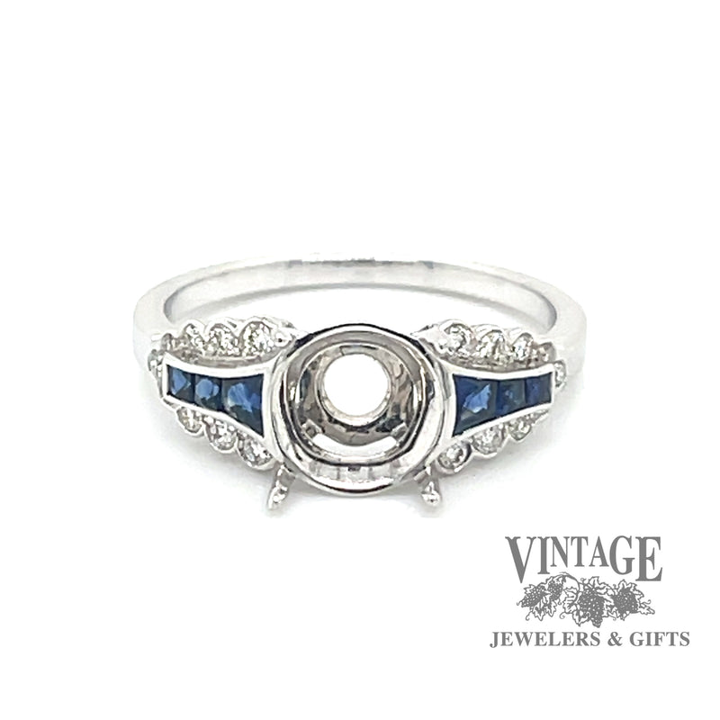 Scalloped lace diamond and sapphire 14kw gold ring