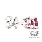 Pink tourmaline 1.5 ctw trillion 14kw gold stud earrings back
