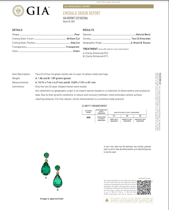 Natural emerald 18ky gold drop earrings GIA report