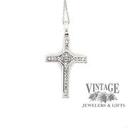 1/3 carat total weight natural diamond 14 karat white gold Celtic cross necklace, underside