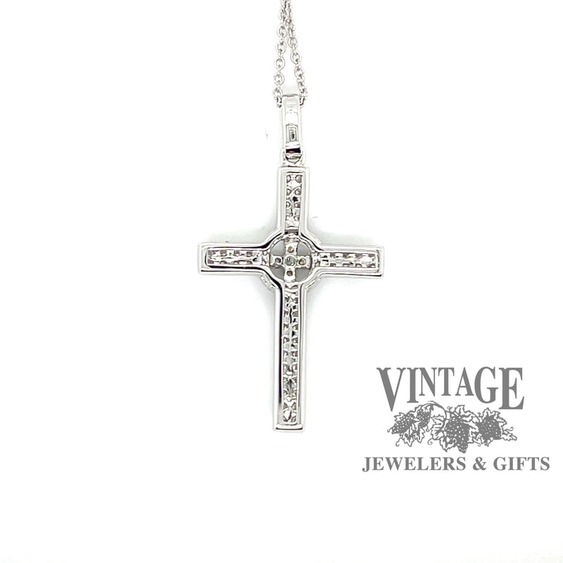 1/3 carat total weight natural diamond 14 karat white gold Celtic cross necklace, underside