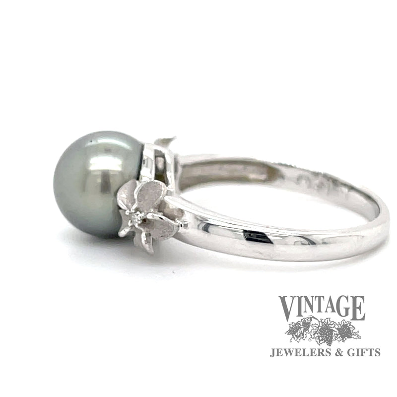 Tahitian pearl and plumeria Flower 14k ring