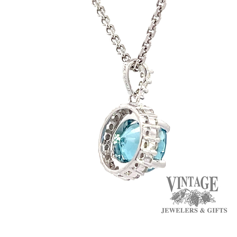 3.87 ct. natural blue zircon and diamond 18kw gold pendant back 