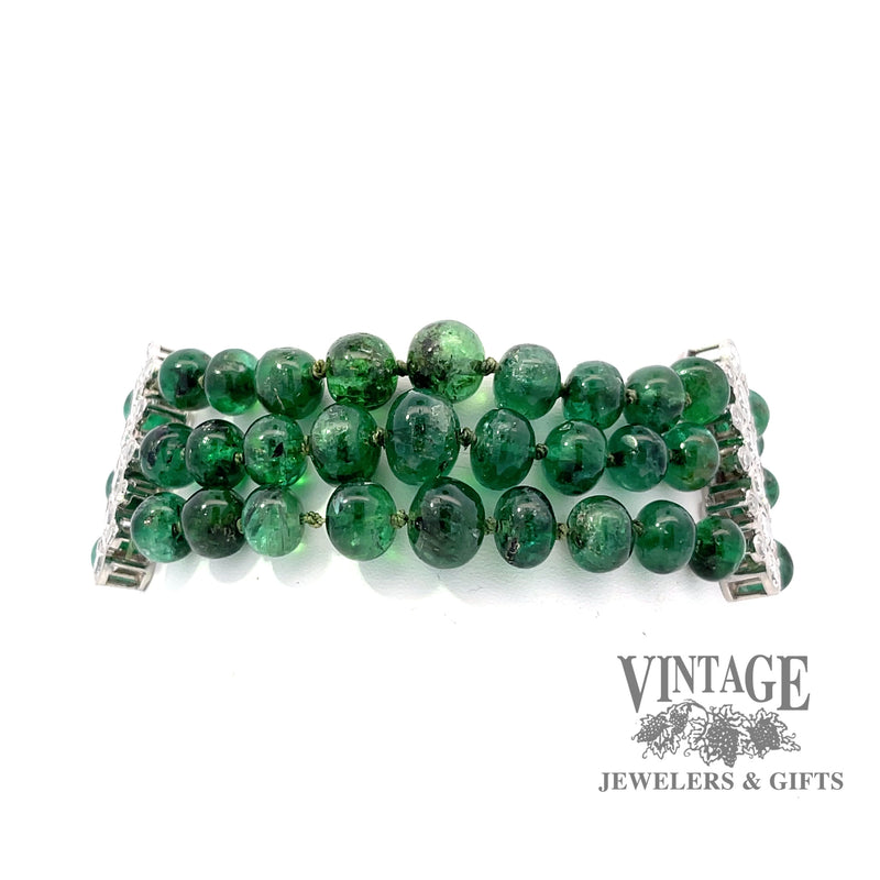 Natural emerald bead and diamond platinum bracelet