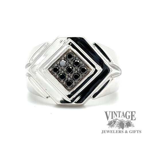 14 karat white gold black diamond geometric signet ring