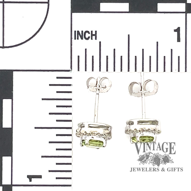 14k White Gold Peridot Halo Stud Earrings scale