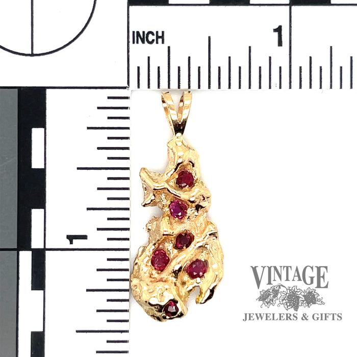 Nugget style Ruby Pendant in 14k yellow gold