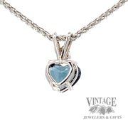 Heart shaped natural sapphire and diamond 14k white gold pendant back