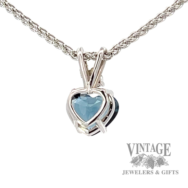 Heart shaped natural sapphire and diamond 14k white gold pendant back