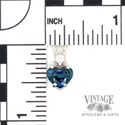 Heart shaped natural sapphire and diamond 14k white gold pendant scale