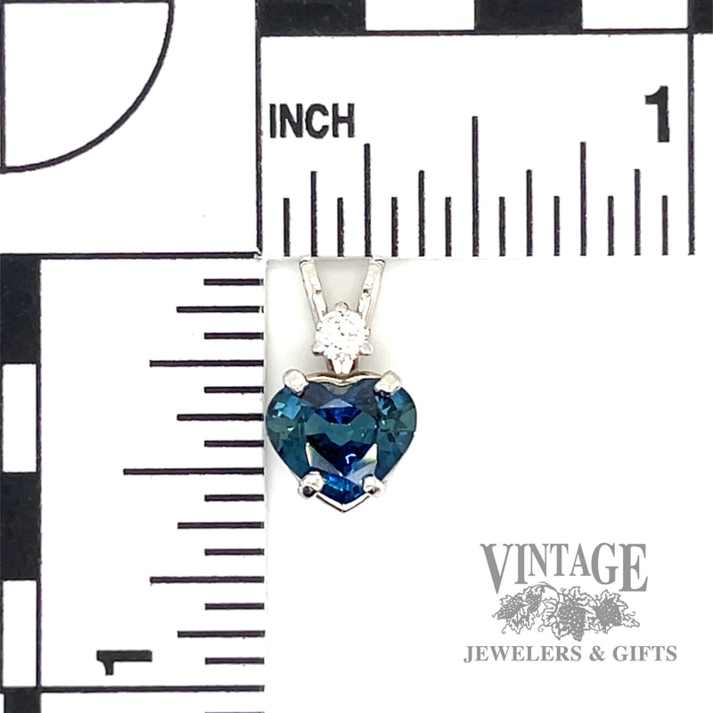 Heart shaped natural sapphire and diamond 14k white gold pendant scale