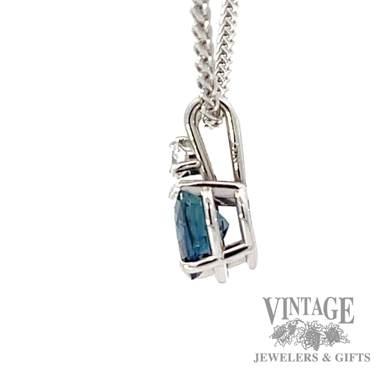 Heart shaped natural sapphire and diamond 14k white gold pendant side