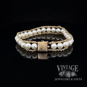 Vintage 14 karat yellow gold cultured pearl and rope chain bracelet