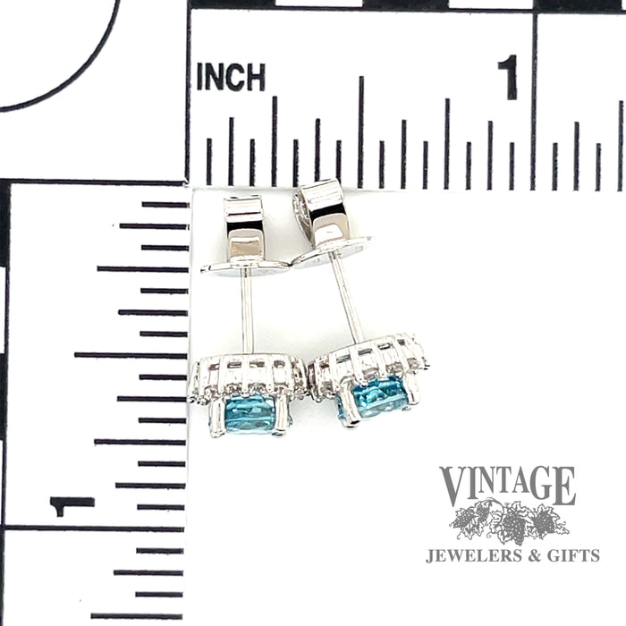 2.91 CTW natural blue zircon and diamond 18kw stud earrings scale