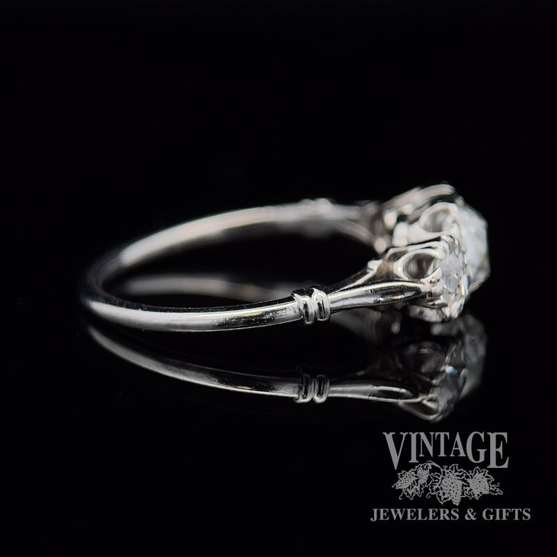 1.20 CTW antique old mine cut three stone natural diamond palladium ring side