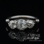 1.20 CTW antique old mine cut three stone natural diamond palladium ring