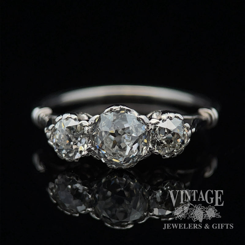 1.20 CTW antique old mine cut three stone natural diamond palladium ring