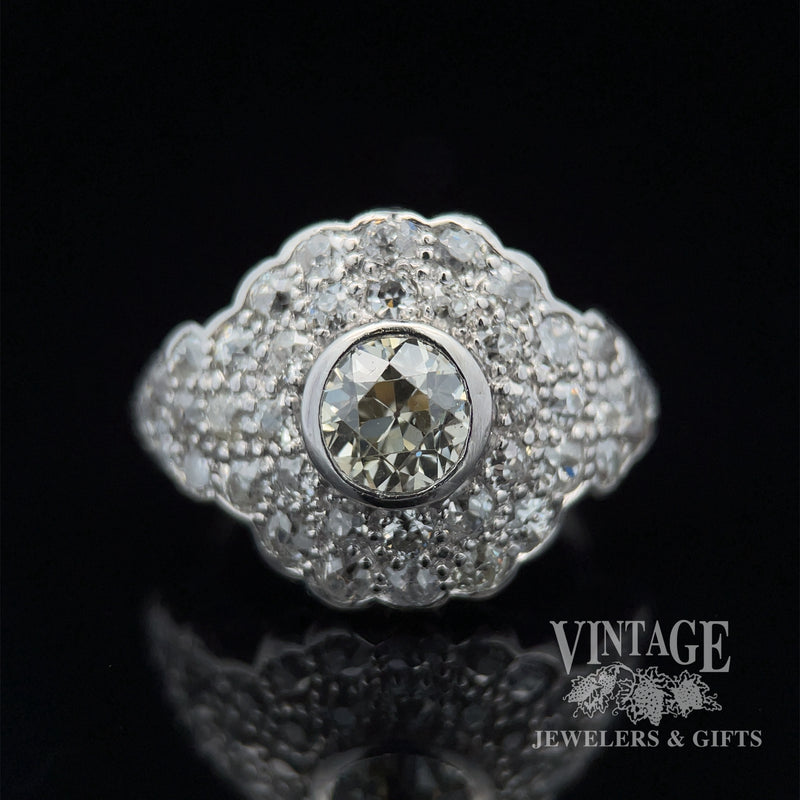 Antique pave 2.09ctw diamond platinum ring