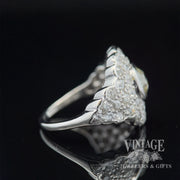 Antique pave 2.09ctw diamond platinum ring, side view