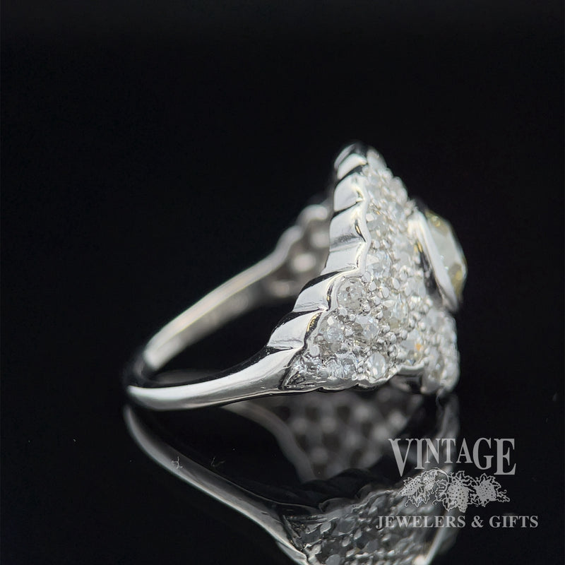 Antique pave 2.09ctw diamond platinum ring, side view