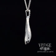 Teardrop shaped natural diamond pave 14KW gold pendant side