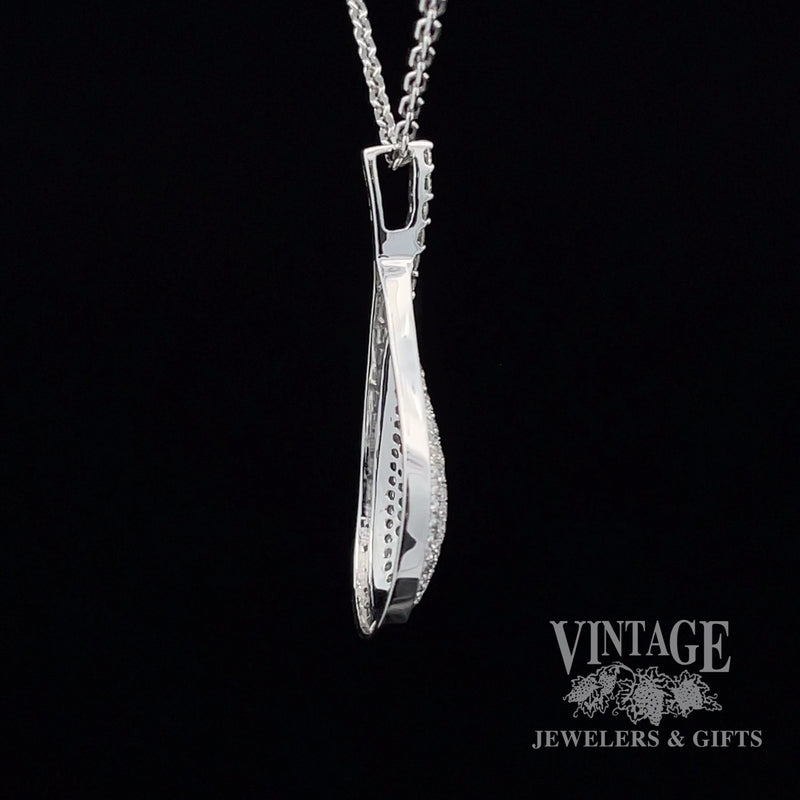 Teardrop shaped natural diamond pave 14KW gold pendant side