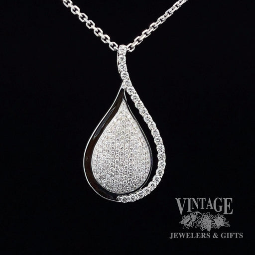 Teardrop shaped natural diamond pave 14KW gold pendant