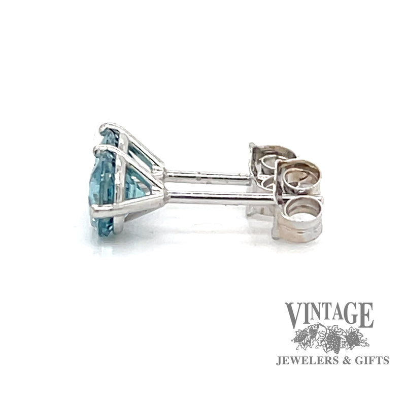 1.54 CTW Blue zircon 5mm round 14KW gold martini stud earrings side