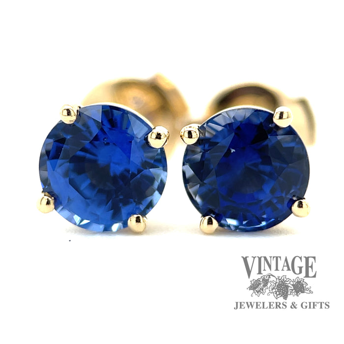 2.77 CTW. Natural blue sapphire 18ky gold martini stud earrings
