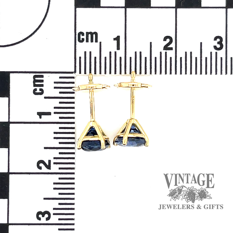 2.77 CTW. Natural blue sapphire 18ky gold martini stud earrings scale