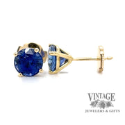 2.77 CTW. Natural blue sapphire 18ky gold martini stud earrings side