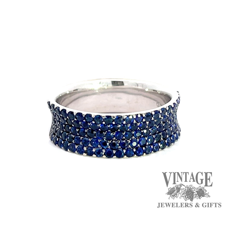White gold blue sapphire pave band