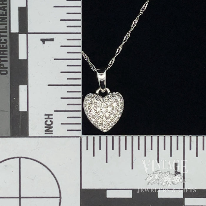 14 karat white gold diamond pave heart pendant scale