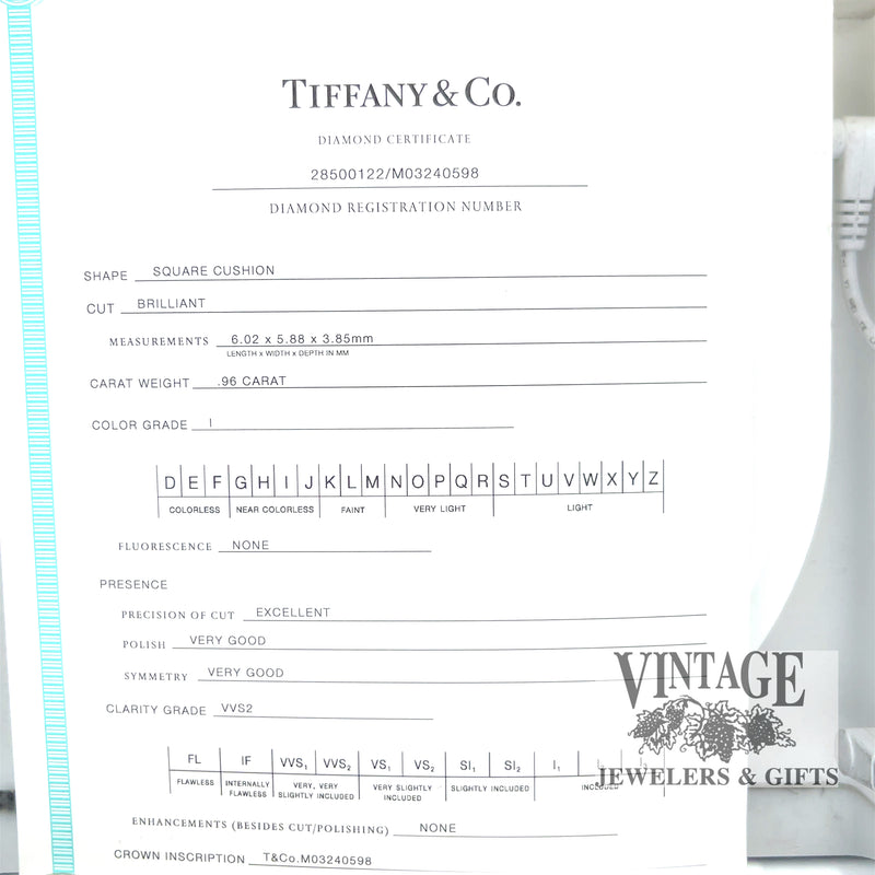 1.12 ctw diamond and platinum Tiffany and Co. ring