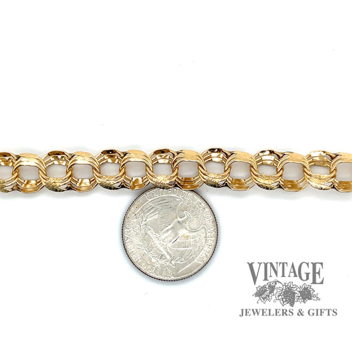 7.5” vintage 14ky gold 10mm charm bracelet scale