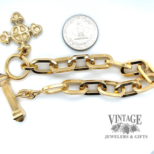 Large paperclip 18ky hollow gold toggle bracelet scale
