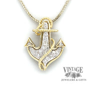 Anchor diamond pave 14k gold pendant top
