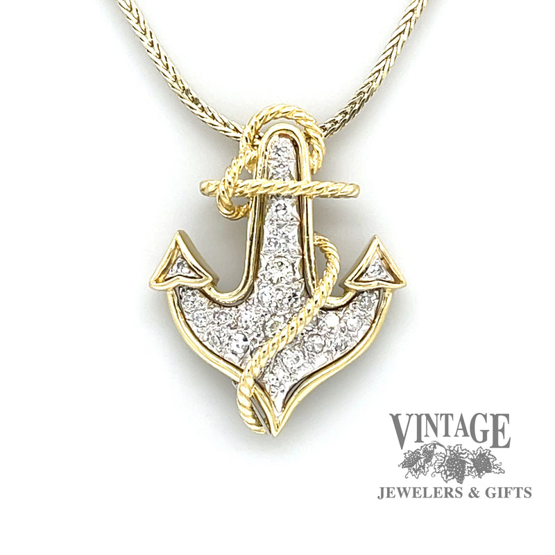 Anchor diamond pave 14k gold pendant top
