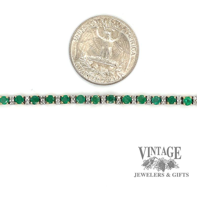 Natural emerald and diamond 14k gold 7” line bracelet scale