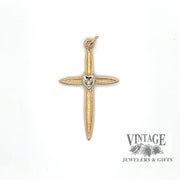 Heart solitaire diamond 14k gold cross pendant