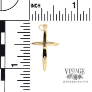 Heart solitaire diamond 14k gold cross pendant back scale