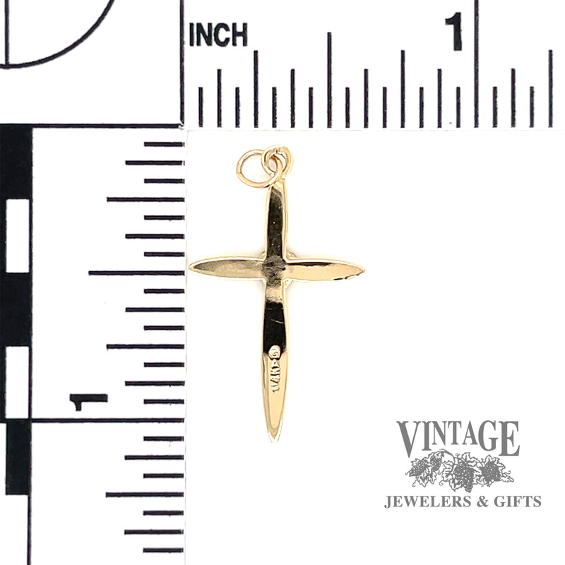 Heart solitaire diamond 14k gold cross pendant back scale