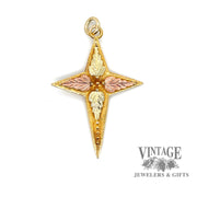Black hills gold 10k leaf motif cross pendant