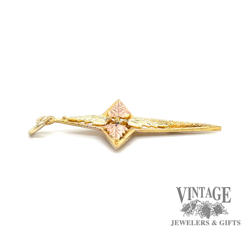 Black hills gold 10k leaf motif cross pendant thickness.