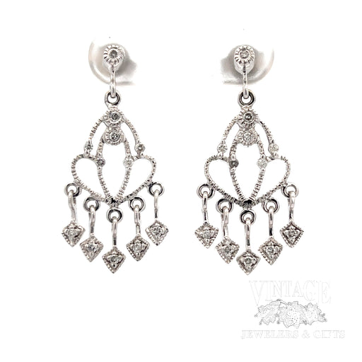 Intricate Chandelier Stud earrings in 14k White Gold FRONT