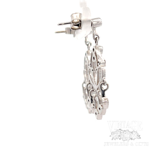 Intricate Chandelier Stud earrings in 14k White Gold SIDE